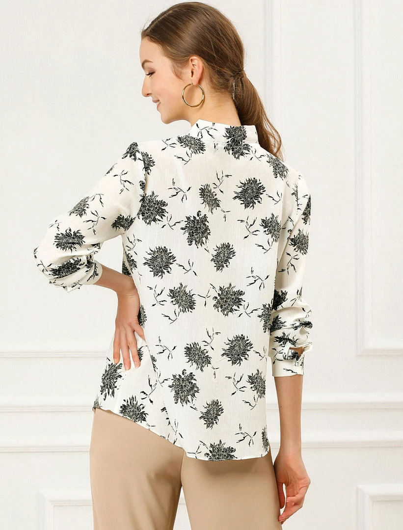 Allegra K Women's Long Sleeve Tie V Neck Chrysanthemum Floral Print Top 8 Allegra K Women's Long Sleeve Tie V Neck Chrysanthemum Floral Print Top