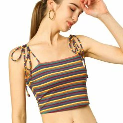 Allegra K Rainbow Striped Summer Cami Crop Top