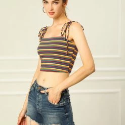 Allegra K Rainbow Striped Summer Cami Crop Top