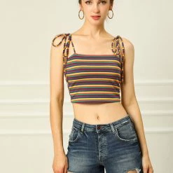 Allegra K Rainbow Striped Summer Cami Crop Top