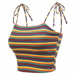 Allegra K Rainbow Striped Summer Cami Crop Top