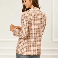 Allegra K Women's Notched Lapel Double Breasted Plaid Formal Blazer Jackets 38 Allegra K Women's Notched Lapel Double Breasted Plaid Formal Blazer Jackets