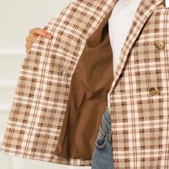 Allegra K Women's Notched Lapel Double Breasted Plaid Formal Blazer Jackets 39 Allegra K Women's Notched Lapel Double Breasted Plaid Formal Blazer Jackets