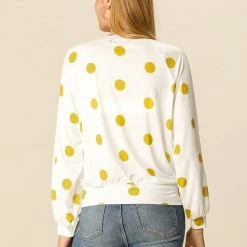 Allegra K Women's Loose Casual Polka Dot Long Sleeve Top
