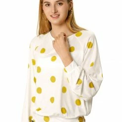 Allegra K Women's Loose Casual Polka Dot Long Sleeve Top