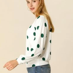 Allegra K Women's Loose Casual Polka Dot Long Sleeve Top