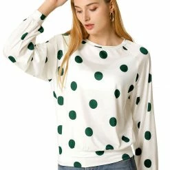Allegra K Women's Loose Casual Polka Dot Long Sleeve Top