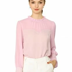 Allegra K Women's Chiffon Insert Long Sleeve Elegant Ruffled Trim Blouse Tops 34 Allegra K Women's Chiffon Insert Long Sleeve Elegant Ruffled Trim Blouse Tops