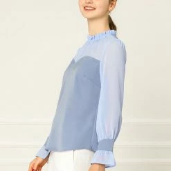 Allegra K Women's Chiffon Insert Long Sleeve Elegant Ruffled Trim Blouse Tops 31 Allegra K Women's Chiffon Insert Long Sleeve Elegant Ruffled Trim Blouse Tops