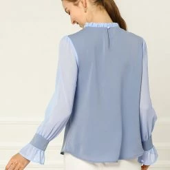 Allegra K Women's Chiffon Insert Long Sleeve Elegant Ruffled Trim Blouse Tops 32 Allegra K Women's Chiffon Insert Long Sleeve Elegant Ruffled Trim Blouse Tops