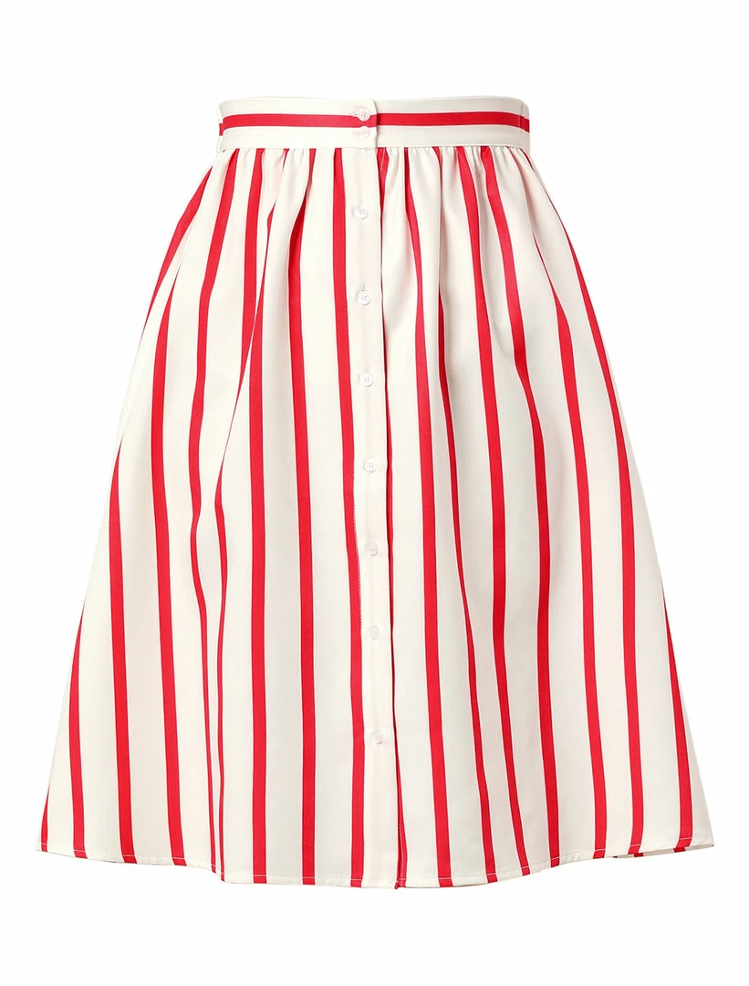 Allegra K Women's Stripes Button Front Elastic Back A Line Midi Skirt 39 Allegra K Women's Stripes Button Front Elastic Back A Line Midi Skirt