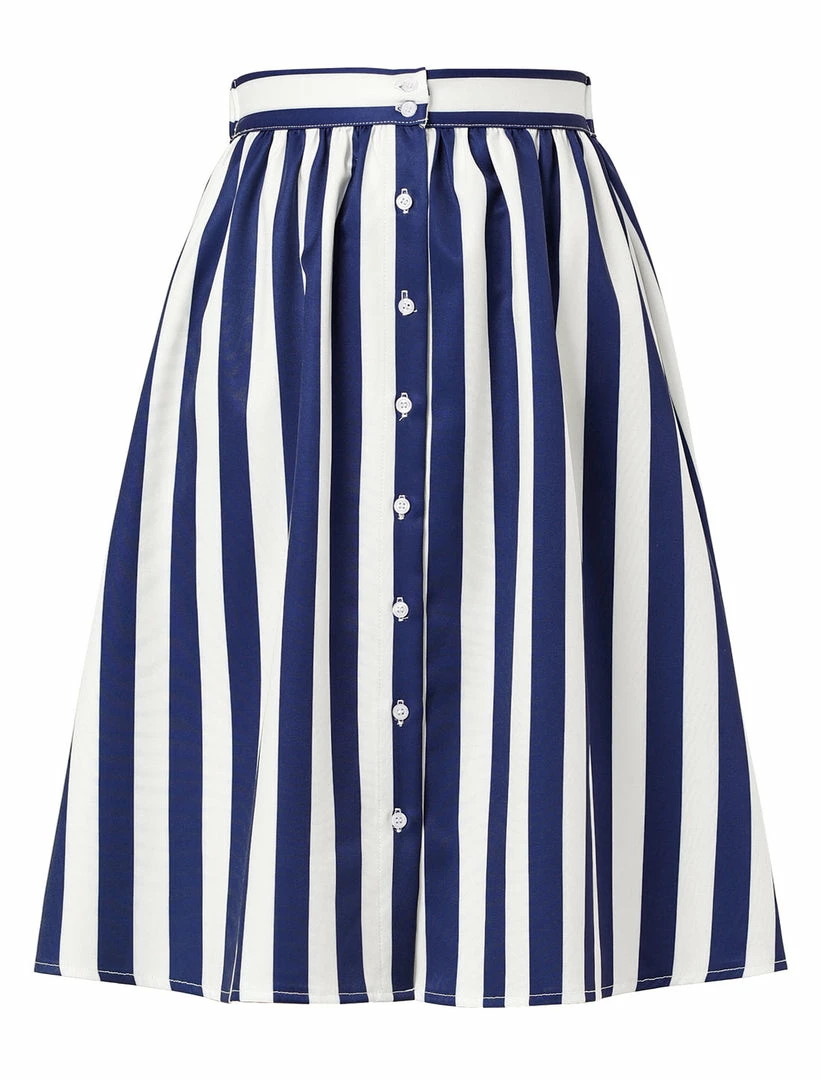 Allegra K Women's Stripes Button Front Elastic Back A Line Midi Skirt 33 Allegra K Women's Stripes Button Front Elastic Back A Line Midi Skirt