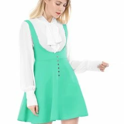 Allegra K Women Button Decor Flared Hem Above Knee Dress Suspender Skirt