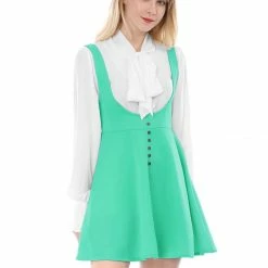 Allegra K Women Button Decor Flared Hem Above Knee Dress Suspender Skirt