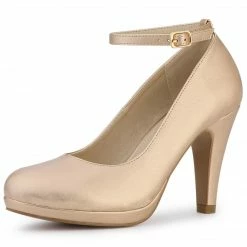 Allegra K Women's Round Toe Stiletto Heel Ankle Strap Pumps Shoes