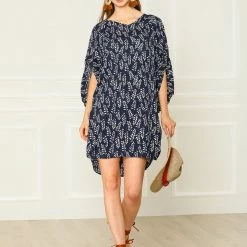 Allegra K Women's Cotton Dresses Bat Short Sleeves Tunic Oversized Mini Dress