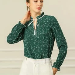 Allegra K Women's Tie Ruffle Neck Blouse Vintage Bell Long Sleeves Top