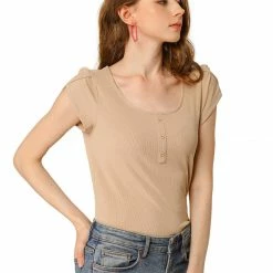 Allegra K Women's Scoop Neck Short Tulip Sleeves Ribbed Blouse Top 17 Allegra K Women's Scoop Neck Short Tulip Sleeves Ribbed Blouse Top