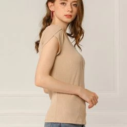 Allegra K Women's Scoop Neck Short Tulip Sleeves Ribbed Blouse Top 19 Allegra K Women's Scoop Neck Short Tulip Sleeves Ribbed Blouse Top