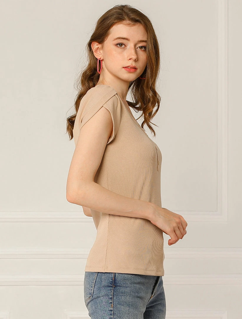 Allegra K Women's Scoop Neck Short Tulip Sleeves Ribbed Blouse Top 7 Allegra K Women's Scoop Neck Short Tulip Sleeves Ribbed Blouse Top