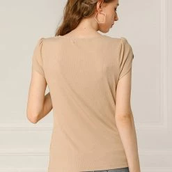 Allegra K Women's Scoop Neck Short Tulip Sleeves Ribbed Blouse Top 20 Allegra K Women's Scoop Neck Short Tulip Sleeves Ribbed Blouse Top