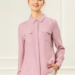 Allegra K Women's Office Casual Long Sleeve Button Up Collared Shirt