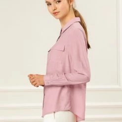 Allegra K Women's Office Casual Long Sleeve Button Up Collared Shirt