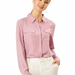 Allegra K Women's Office Casual Long Sleeve Button Up Collared Shirt