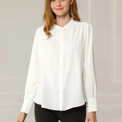 Allegra K Women's Work Office Stand Collar Button Down Long Sleeve Shirts Blouse 40 Allegra K Women's Work Office Stand Collar Button Down Long Sleeve Shirts Blouse