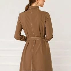 Allegra K Contrast Stitch Button Up Belted Long Sleeves Shirt Dress 38 Allegra K Contrast Stitch Button Up Belted Long Sleeves Shirt Dress