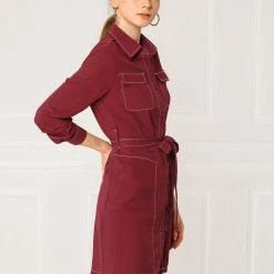 Allegra K Contrast Stitch Button Up Belted Long Sleeves Shirt Dress 29 Allegra K Contrast Stitch Button Up Belted Long Sleeves Shirt Dress
