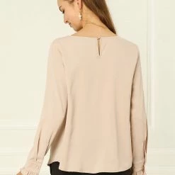 Allegra K Women's Work Office Ruffled Blouses Elegant Fall Long Sleeve Tops