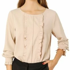 Allegra K Women's Work Office Ruffled Blouses Elegant Fall Long Sleeve Tops