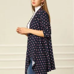 Allegra K Women Handkerchief Hem Open Front Plaids Cardigan