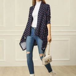 Allegra K Women Handkerchief Hem Open Front Plaids Cardigan