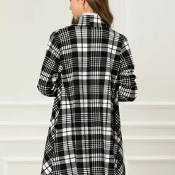 Allegra K Women Handkerchief Hem Open Front Plaids Cardigan