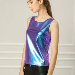 Allegra K U Neck Stretchy Slim Fit Metallic Tank Top Tops & Blouses 119 Allegra K U Neck Stretchy Slim Fit Metallic Tank Top Tops & Blouses
