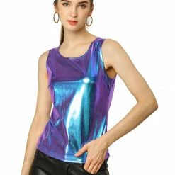 Allegra K U Neck Stretchy Slim Fit Metallic Tank Top Tops & Blouses 118 Allegra K U Neck Stretchy Slim Fit Metallic Tank Top Tops & Blouses