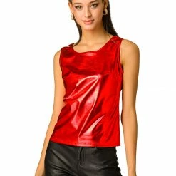 Allegra K U Neck Stretchy Slim Fit Metallic Tank Top Tops & Blouses 106 Allegra K U Neck Stretchy Slim Fit Metallic Tank Top Tops & Blouses