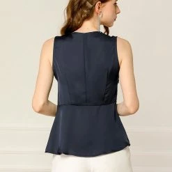 Allegra K Women's Sleeveless Elegant V-Neck Sides Zippers Vintage Ruched Tops Blouses 24 Allegra K Women's Sleeveless Elegant V-Neck Sides Zippers Vintage Ruched Tops Blouses