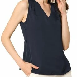 Allegra K Women's Sleeveless Elegant V-Neck Sides Zippers Vintage Ruched Tops Blouses 20 Allegra K Women's Sleeveless Elegant V-Neck Sides Zippers Vintage Ruched Tops Blouses