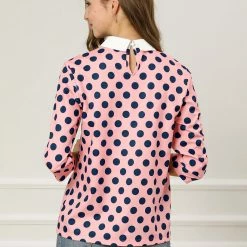 Allegra K Women 3/4 Sleeves Contrast Collar Polka Dots Blouse Tops 96 Allegra K Women 3/4 Sleeves Contrast Collar Polka Dots Blouse Tops