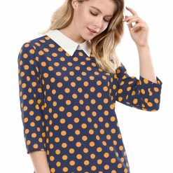 Allegra K Women 3/4 Sleeves Contrast Collar Polka Dots Blouse Tops 87 Allegra K Women 3/4 Sleeves Contrast Collar Polka Dots Blouse Tops
