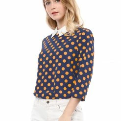 Allegra K Women 3/4 Sleeves Contrast Collar Polka Dots Blouse Tops 89 Allegra K Women 3/4 Sleeves Contrast Collar Polka Dots Blouse Tops