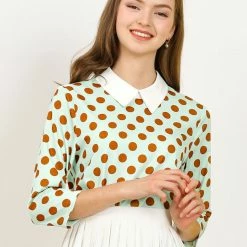 Allegra K Women 3/4 Sleeves Contrast Collar Polka Dots Blouse Tops 82 Allegra K Women 3/4 Sleeves Contrast Collar Polka Dots Blouse Tops