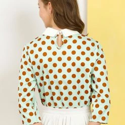 Allegra K Women 3/4 Sleeves Contrast Collar Polka Dots Blouse Tops 84 Allegra K Women 3/4 Sleeves Contrast Collar Polka Dots Blouse Tops