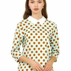 Allegra K Women 3/4 Sleeves Contrast Collar Polka Dots Blouse Tops 80 Allegra K Women 3/4 Sleeves Contrast Collar Polka Dots Blouse Tops