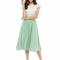 Allegra K Women's Polka Dots Elastic Waist A Line Midi Skirt