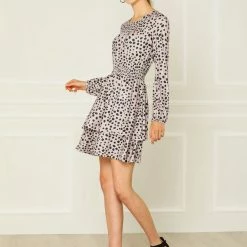 Allegra K Women's Leopard Print Long Sleeve Layered Ruffle Hem Dress 67 Allegra K Women's Leopard Print Long Sleeve Layered Ruffle Hem Dress