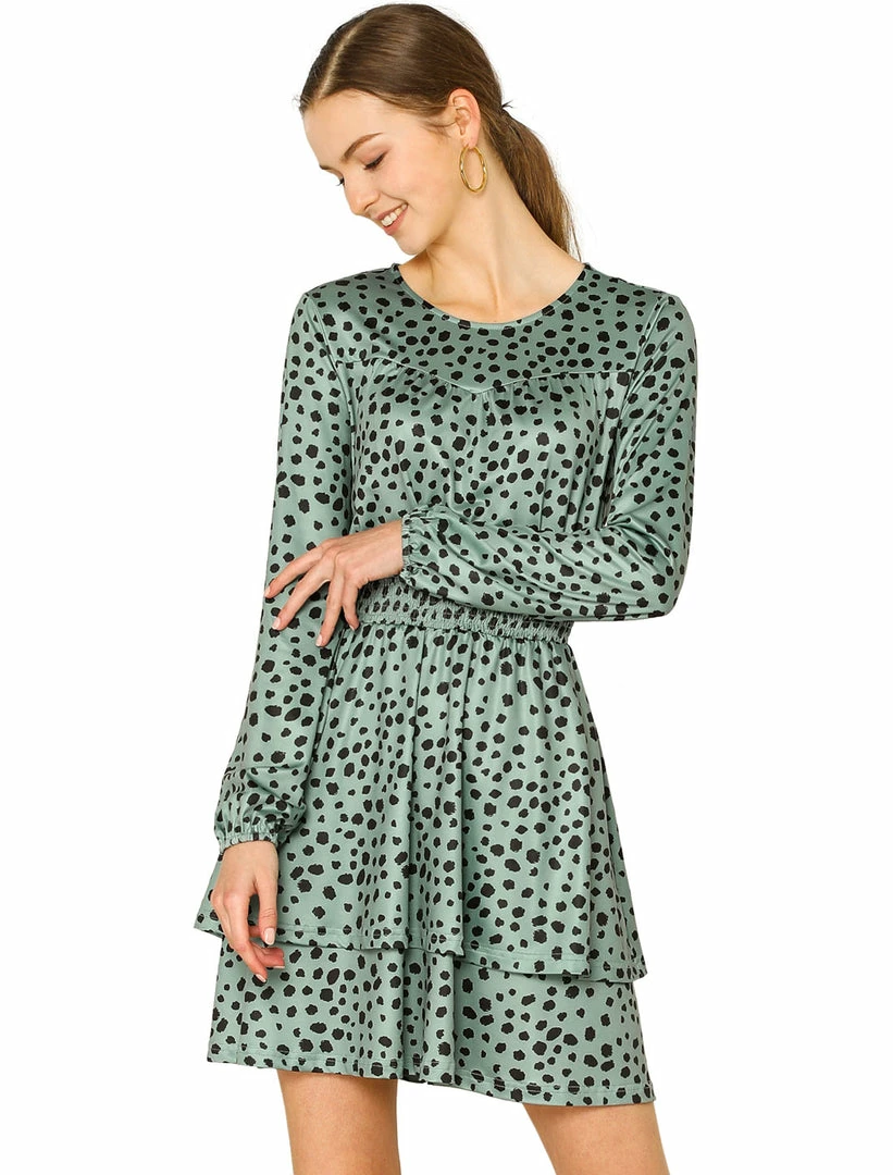 Allegra K Women's Leopard Print Long Sleeve Layered Ruffle Hem Dress 17 Allegra K Women's Leopard Print Long Sleeve Layered Ruffle Hem Dress